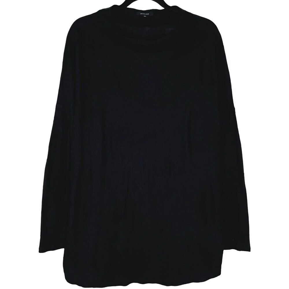 Pas De Calais Womens Tunic 36 Small Black Cotton Boat Neck Textured Lightweight